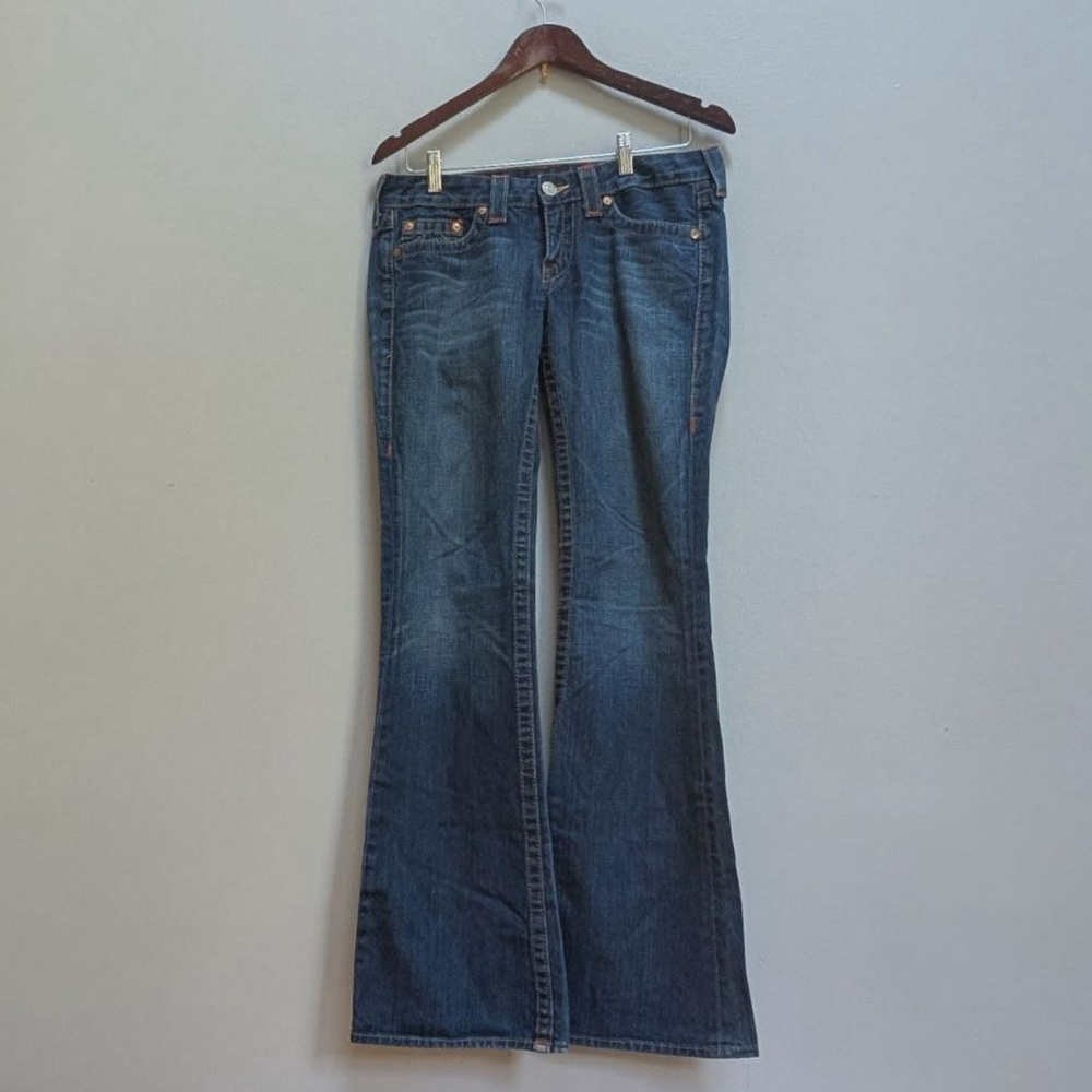 True Religion Bobby Blue Boot Cut with Orange Stitching Jeans - Size 28 - Picture 4 of 15